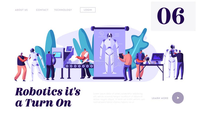 Stages of Robots Creation. Engineering Robotics Process in Science Laboratory with Hi-Tech Equipment. Artificial Intelligence stock illustration Stages of Robots Creation. Engineering Robotics Process in Science Laboratory with Hi-Tech Equipment. Artificial Intelligence stock illustration