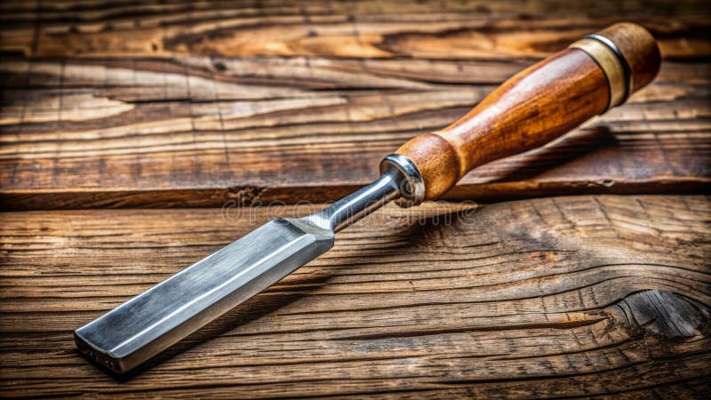 Stahl-Kapsel mit robustem Holzhandgriff dichtAuf wittertem Holzhintergrund stock abbildung