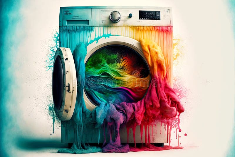 Stained Clothes Multicolored Things in Drum of Machine Washing Stock