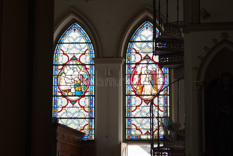 Stained glass in centuries-old Christian churches royalty free stock photo Stained glass in centuries-old Christian churches royalty free stock photo