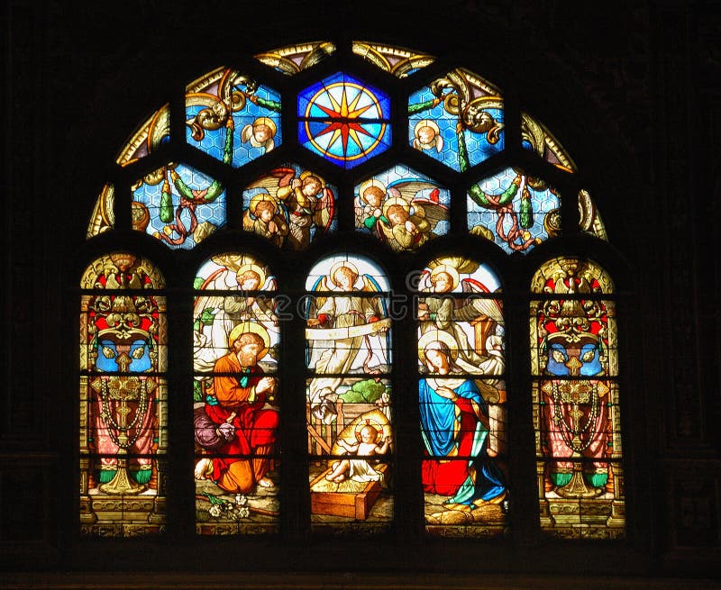 Stained Glass Creche stock images Stained Glass Creche stock images