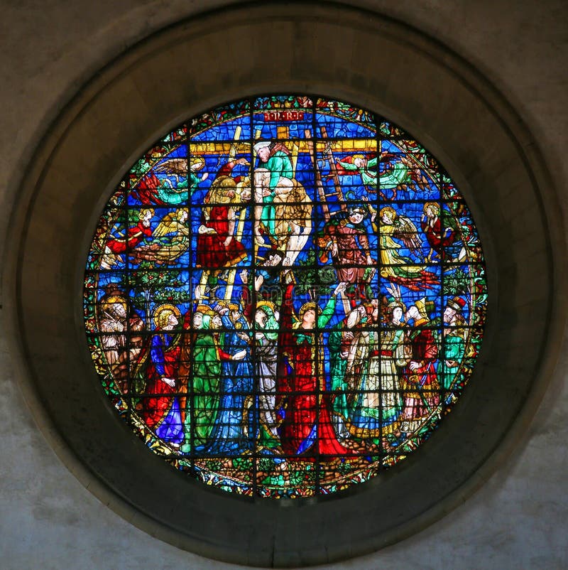Stained Glass depicting Jesus taken from the Cross royalty free stock photo Stained Glass depicting Jesus taken from the Cross royalty free stock photo