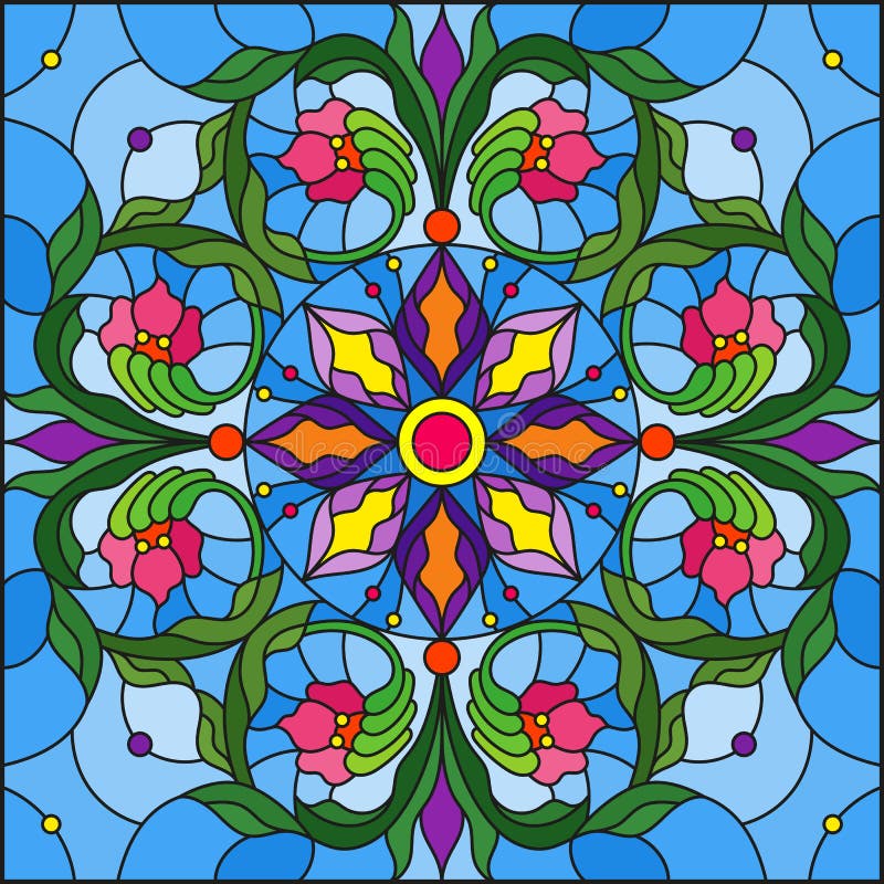 Illustration in Stained Glass Style with Abstract Floral Ornaments ...