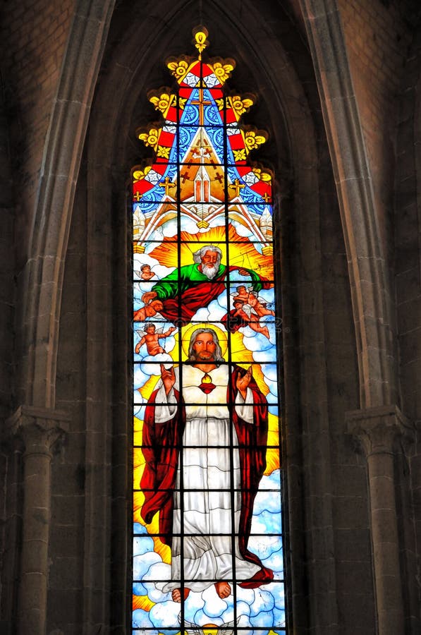Stained Glass and Internal Construction of Church Stock Photo Image