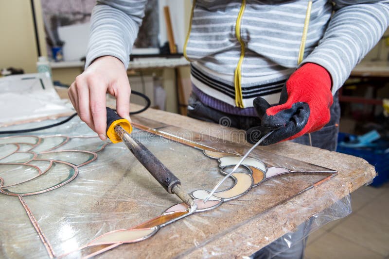 Stained Glass Maker Works with Souvenirs Stock Image Image of closeup