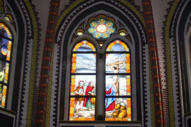Stained glass at St. Mary`s Cathedral, Yangon royalty free stock photography Stained glass at St. Mary`s Cathedral, Yangon royalty free stock photography