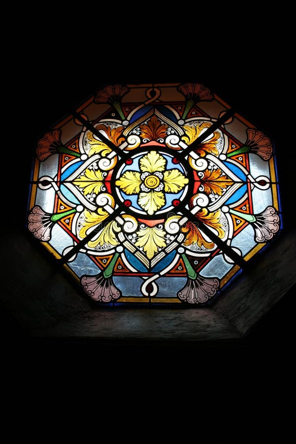 A colorful stained glass window. Window color reflection background stock images, royalty-free photos and pictures