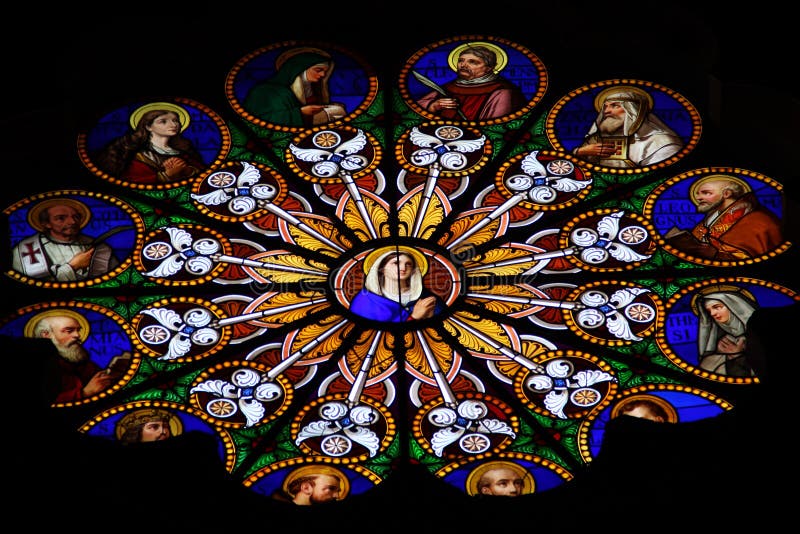 Stained-glass window in catholic cathedral