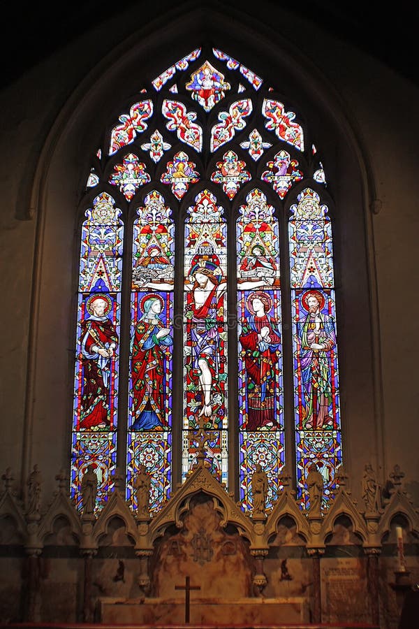 A Stained Glass Window in the Church in Lavenham, Suffolk Stock Photo