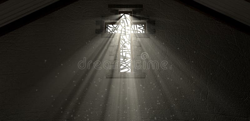 Stained Glass Window Crucifix Illuminated Light Rays