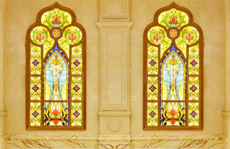 Stained glass window on marble wall. Window color reflection background stock images, royalty-free photos and pictures