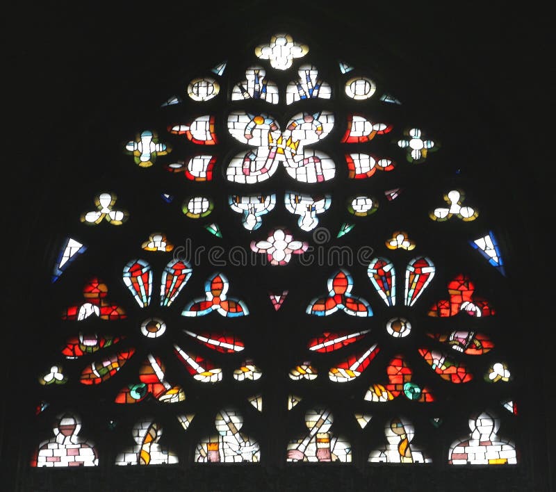 Religious stained glass window in Saint Marys cathedral (Unwsco), Erfurt, Germany