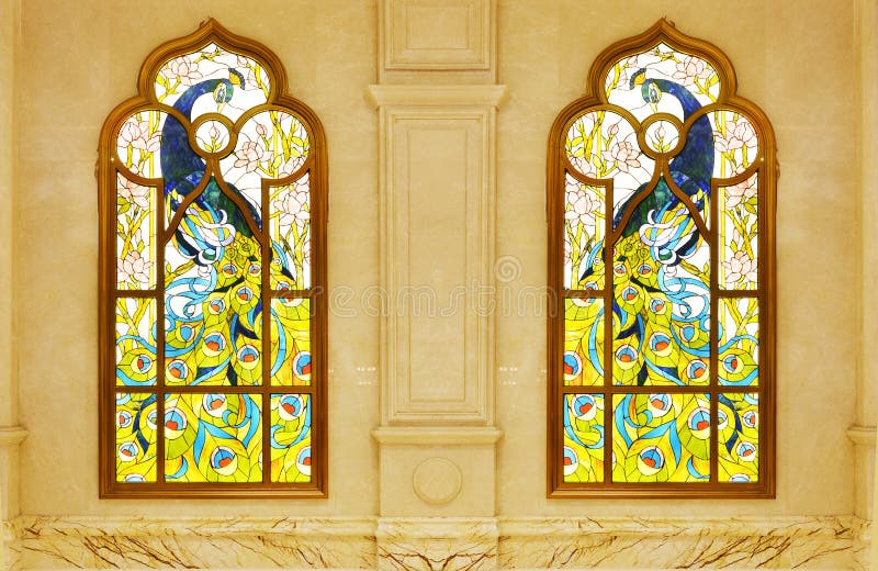 Stained glass window on wall. Window color reflection background stock images, royalty-free photos and pictures