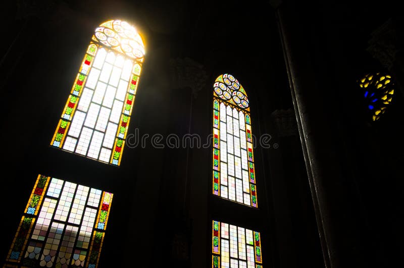 Stained glass windows inside of Church of St. Anthony of Padua.