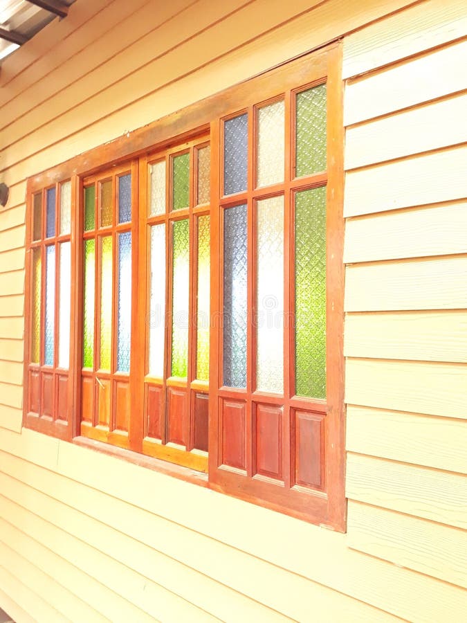 Stained Glass Windows, 4 Wooden Frames. Stock Image Image of glass