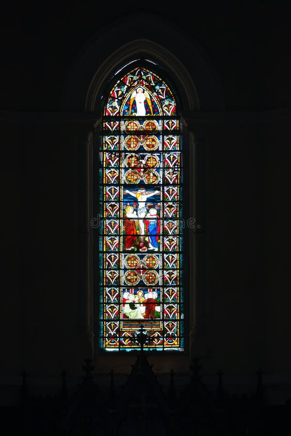 Stained window in catolic temple in Galle fort, Sri Lanka