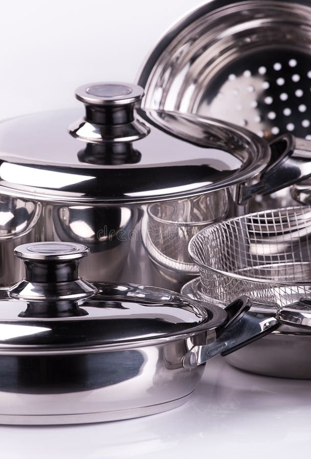 Stainless Steel Cooking Pots Stock Photo Image of white, shiny 10266788