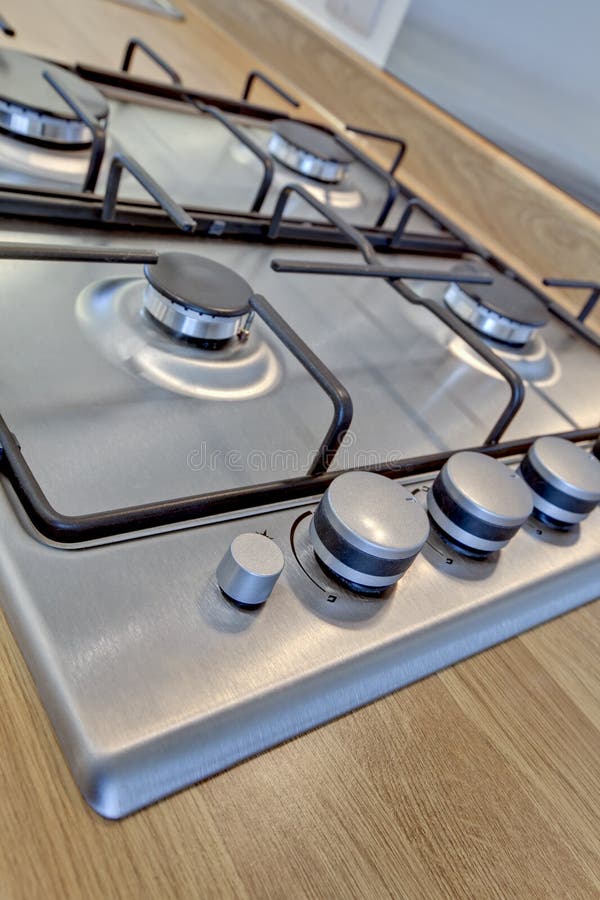 Stainless steel gas hob stock photos