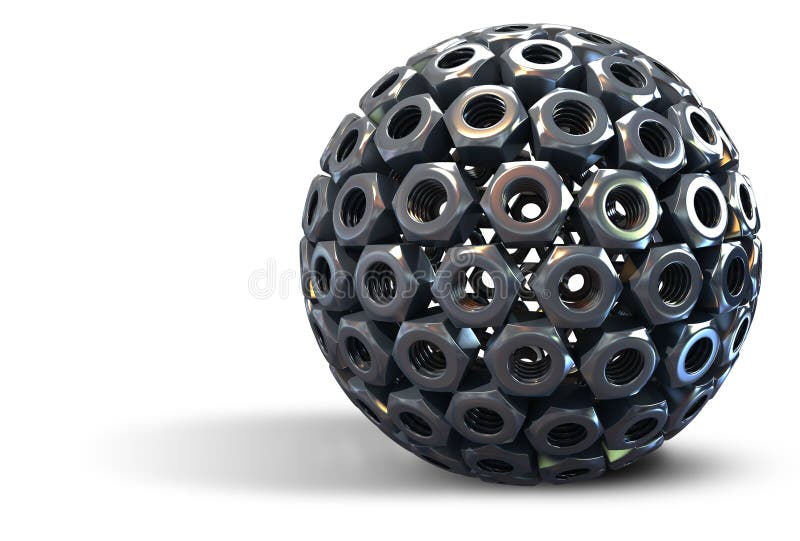 Stainless steel nuts forming sphere stock illustration