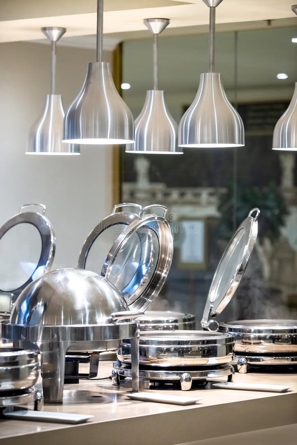 Stainless Steel Serving Dishes at a Buffet Restaurant Stock Photo Image of serving, shiny