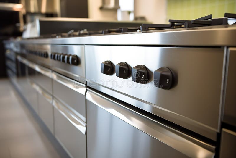 A Stainless Steel Stove Top in a Kitchen. Generative AI Image. Stock