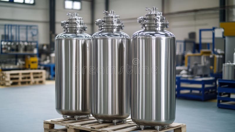 Stainless steel tanks for mixing and blending. Generative AI. vector illustration
