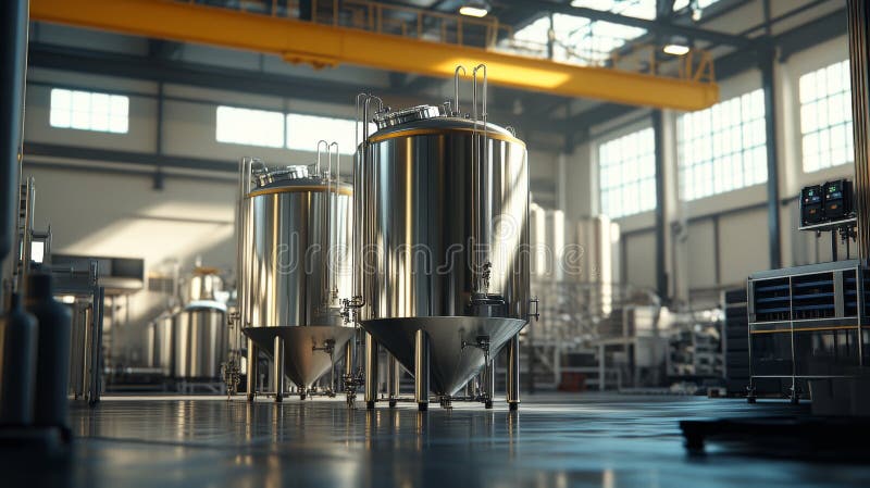 Stainless steel tanks for mixing and blending. Generative AI. vector illustration