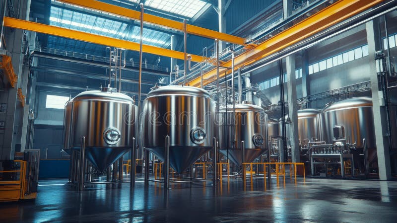 Stainless steel tanks for mixing and blending. Generative AI. royalty free illustration