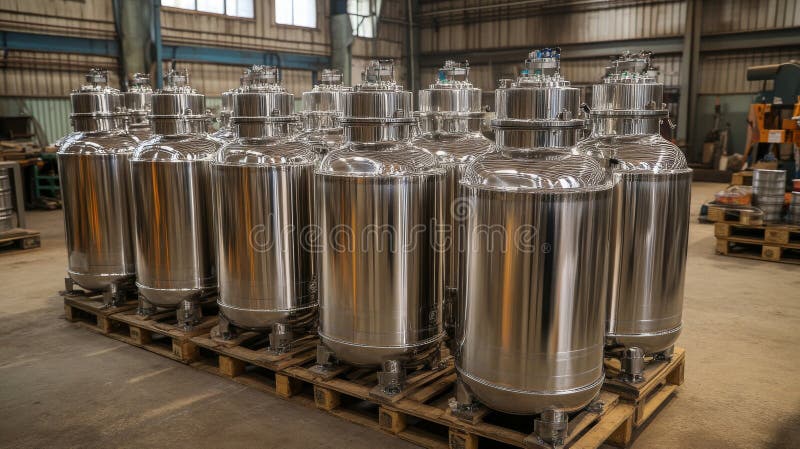 Stainless steel tanks for mixing and blending. Generative AI. vector illustration