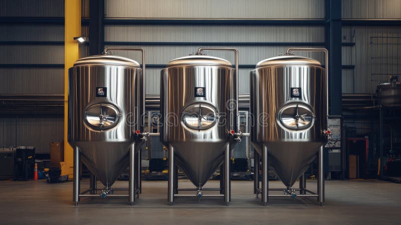 Stainless steel tanks for mixing and blending. Generative AI. vector illustration