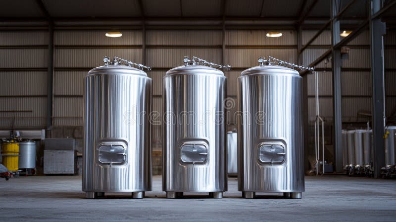 Stainless steel tanks for mixing and blending. Generative AI. stock illustration
