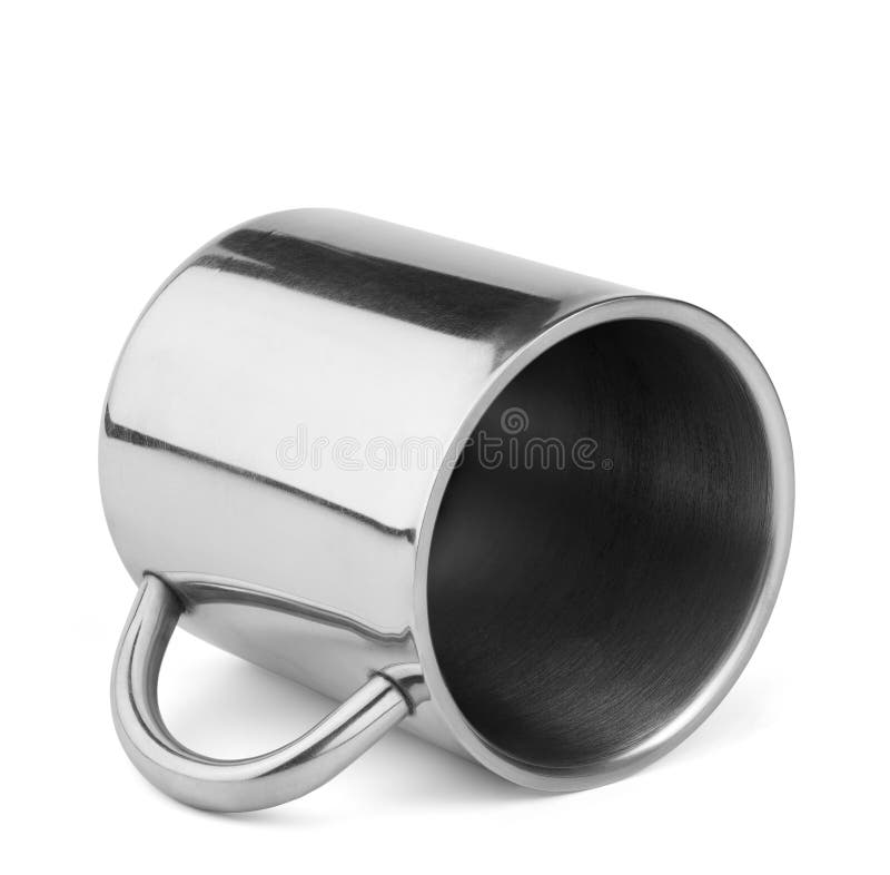 Stainless steel travel thermo cup with handle stock photo Stainless steel travel thermo cup with handle stock photo