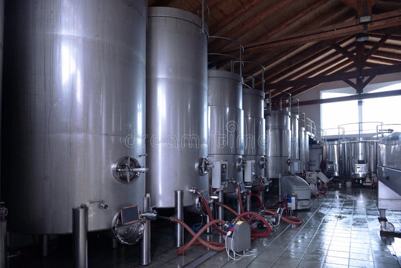 Stainless steel wine vats stock image. Image of reserve 32634393