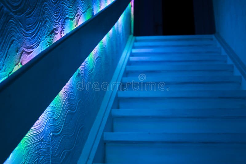 Staircase in dimmed gloomy blue light royalty free stock photography Staircase in dimmed gloomy blue light royalty free stock photography