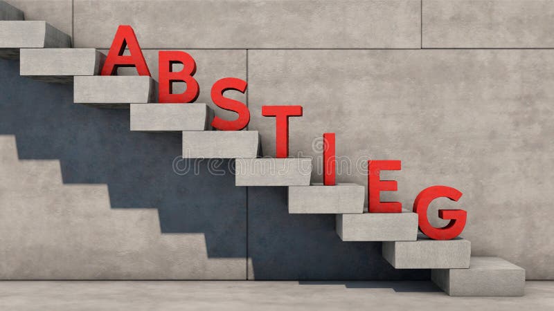 Symbolic image: Staircase with red letters as the German word "Abstieg" (descent). Symbolic image: Staircase with red letters as the German word "Abstieg" (descent)