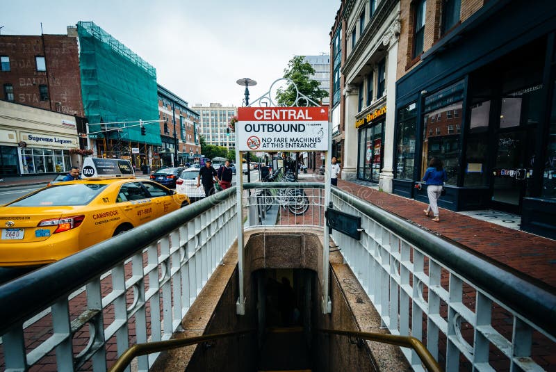 Staircase To the T at Central Square, in Cambridge, Massachusetts