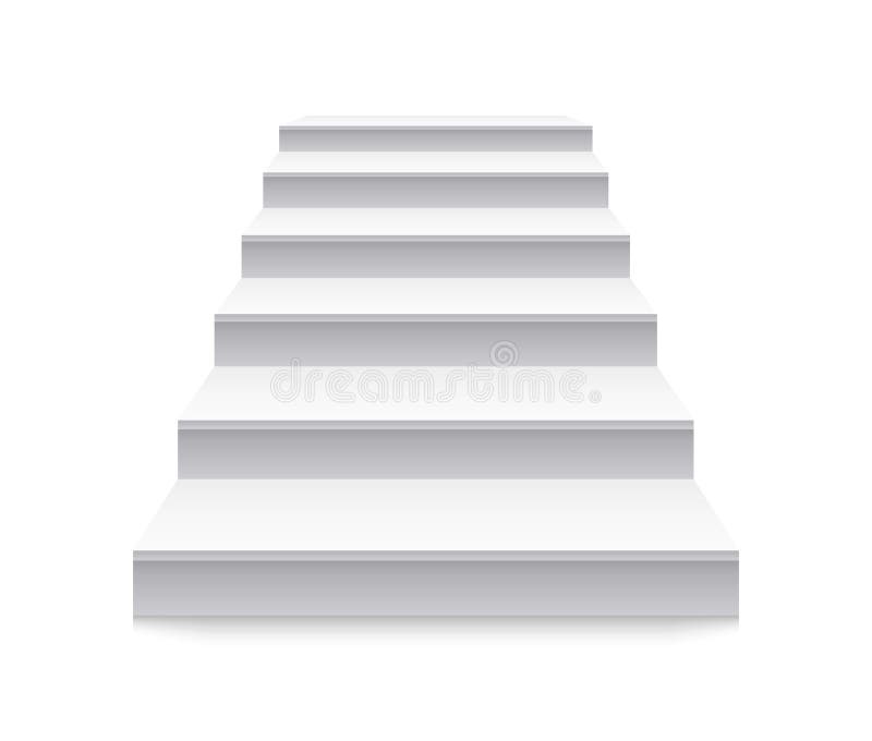 Staircase. White stair to up. Stairway before podium. 3d ladder with steps in front view. Blank interior isolated on white