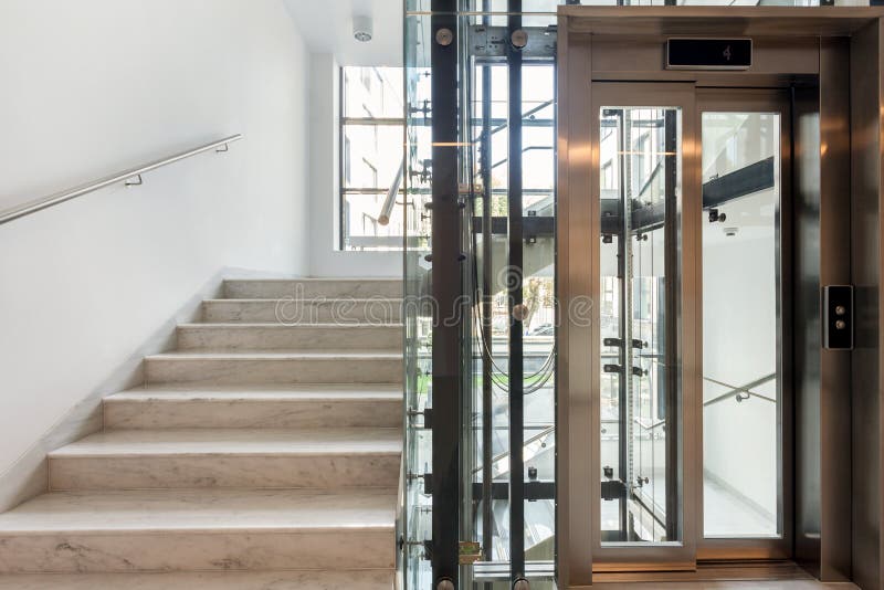 Stairs and elevator stock images