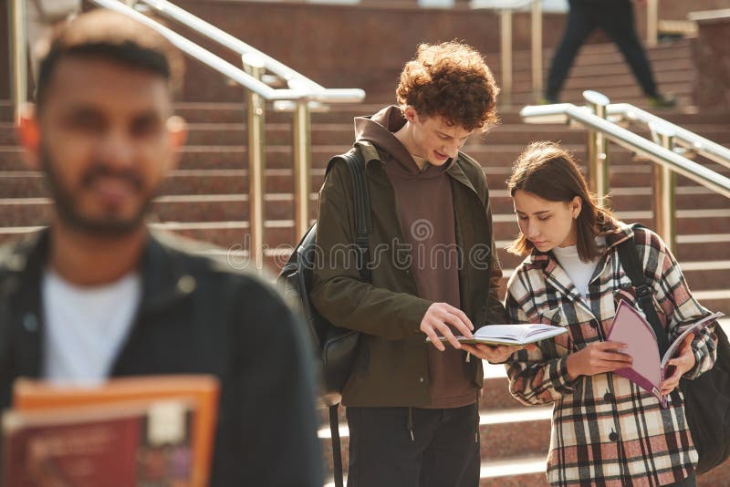 Stairs that is Going Up To University Building. Young Students in ...