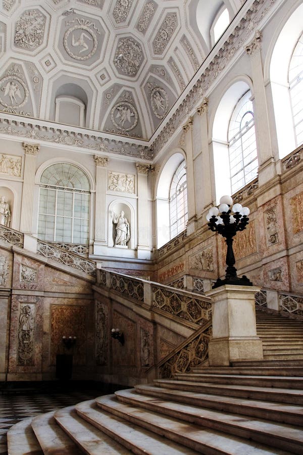 Stairs inside the Royal Palace in Naples, Italy