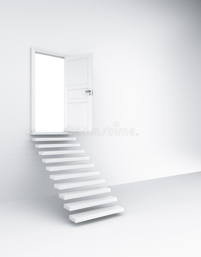 3d rendering of an open door with stairs. 3d rendering of an open door with stairs