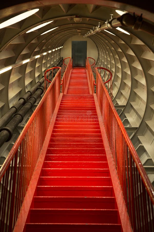 Stairs to the Atomium, constructed for Expo 58, the 1958 Brussels World`s Fair.
