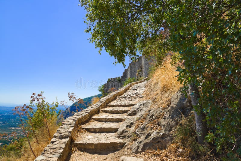 Stairs to old fort in Mystras, Greece