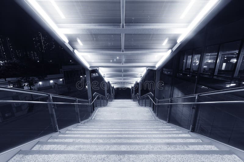 Stairway of Modern Pedestrian Walkway in Black and White Stock Photo