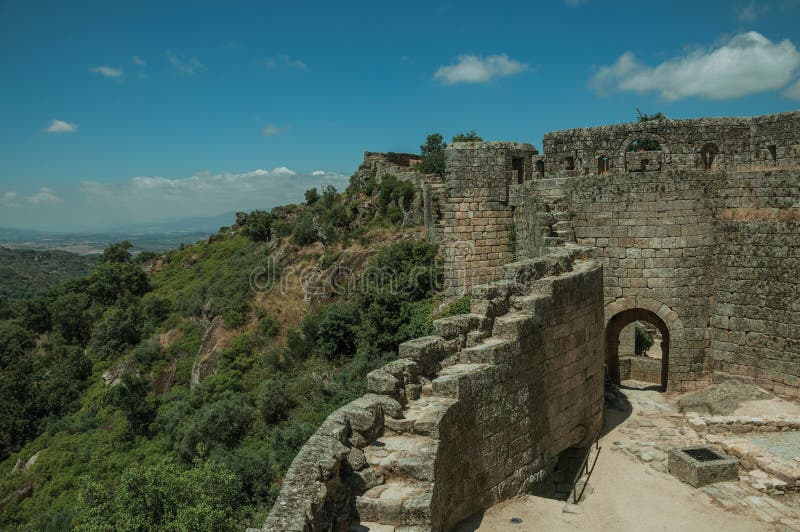 Stairway over stone wall with the front gate and castle courtyard royalty free stock image Stairway over stone wall with the front gate and castle courtyard royalty free stock image