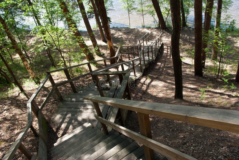 Stairway to forest lake