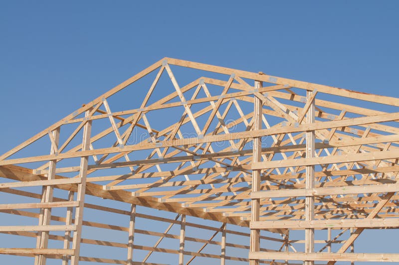 The framing of a barn under construction. The framing of a barn under construction