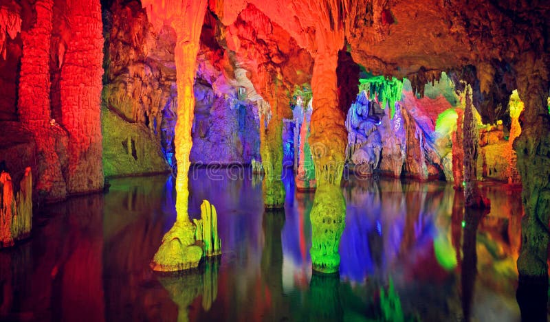 Stalactite and water in karst cave of Gui lin,china