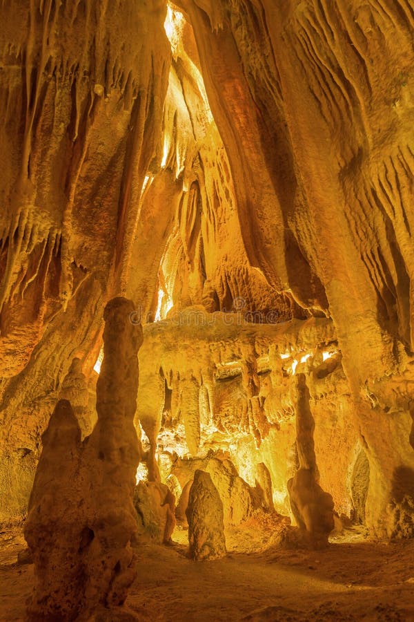 Stalactites in a tunnel cave Grutas da Moeda.