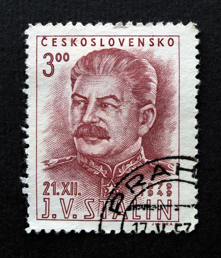 Stalin on Czechoslovakia stamp. Stalin on a stamp of the Czechoslovakia, dating 1949, with postage meter from Prague royalty free stock photography Stalin on Czechoslovakia stamp. Stalin on a stamp of the Czechoslovakia, dating 1949, with postage meter from Prague royalty free stock photography